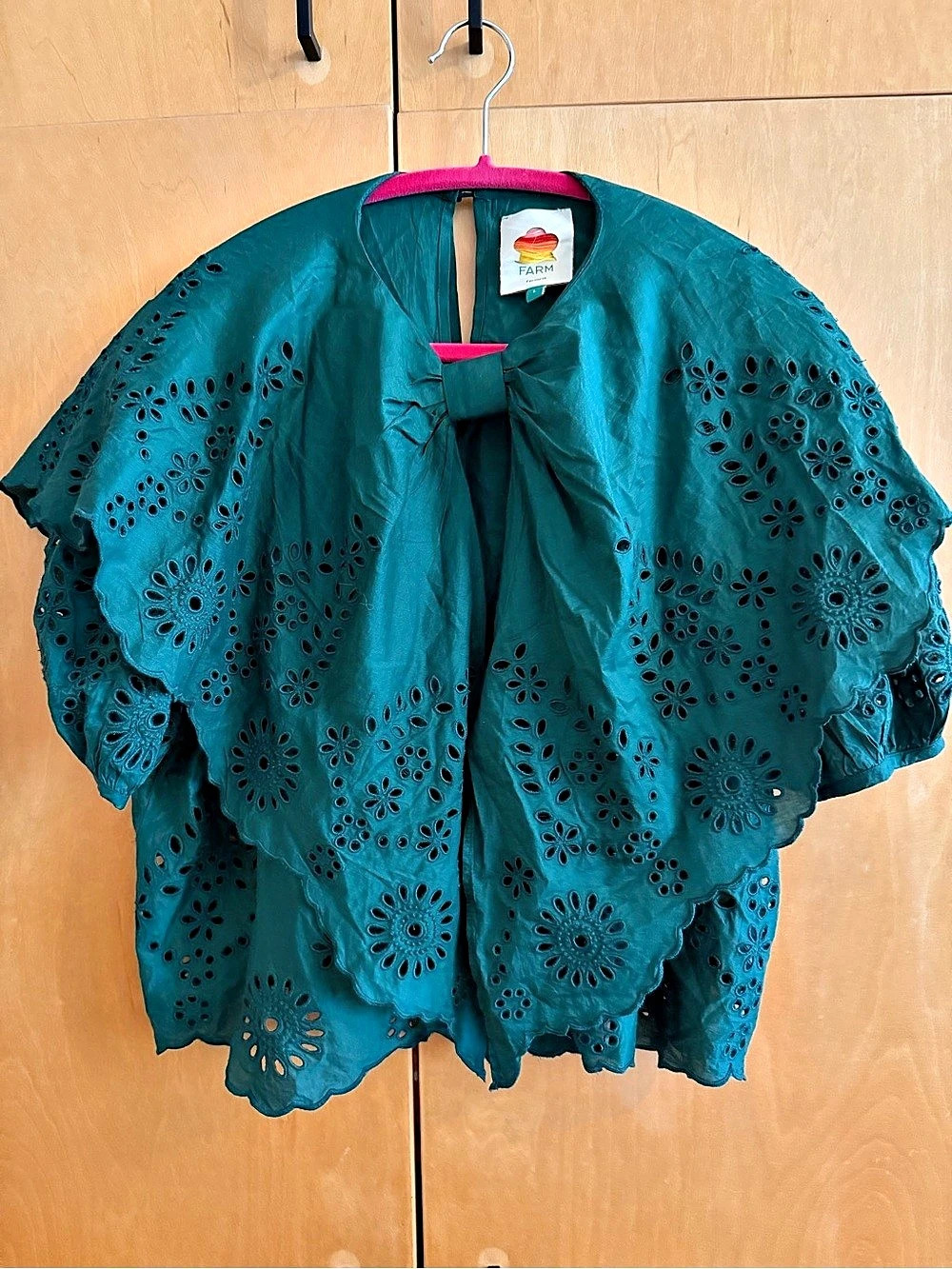 Farm Rio Green Maxi Lace Blouse Floral Eyelet Green Large
